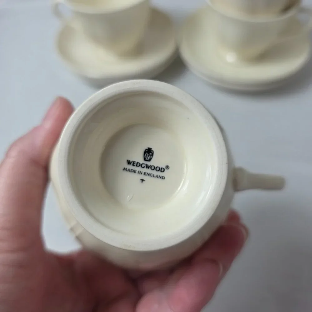 FOUR Wedgwood Queen's Plain Cup & Saucer Sets All Off-White Queen's Shape